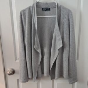 Jones New York Light Gray Open-Front Draped Cardigan